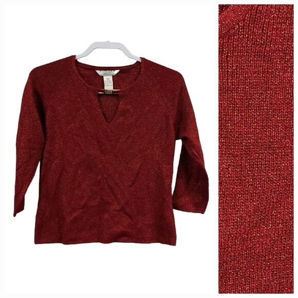 Uniform Petite Red Metallic Shimmer Dressy Sweater John Paul Richard (PM) - Picture 1 of 7